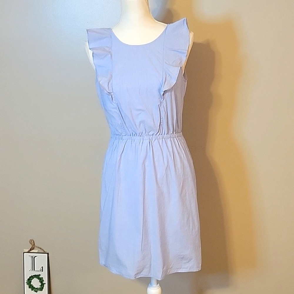 J Crew Ruffle Sleeve Dress Blue Womens 4